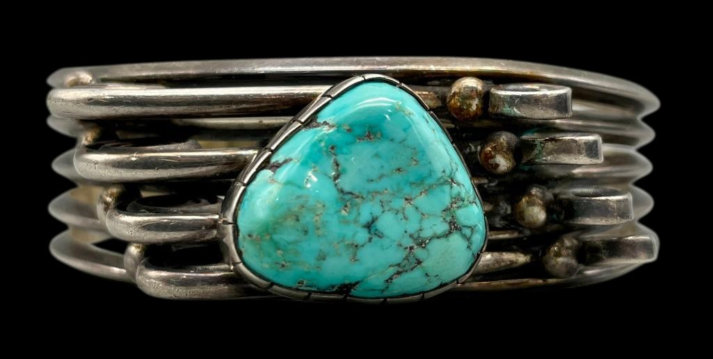 Unique Style Sterling Silver And Turquoise Bracelet By James Little (1 of 8)