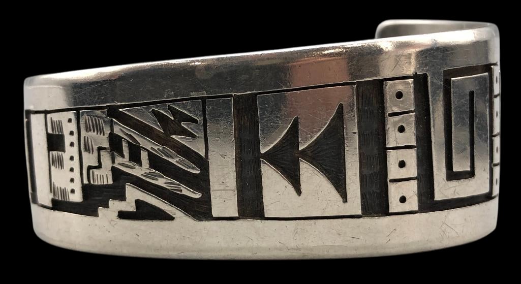 Hopi Sterling Silver Overlay Cuff Bracelet By Bobby Sekakuku (1 of 10)