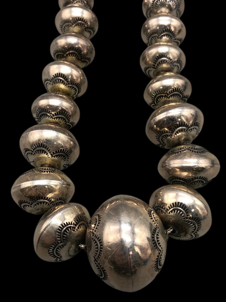 Stamped Graduated Sterling Silver Beaded Necklace (1 of 13)