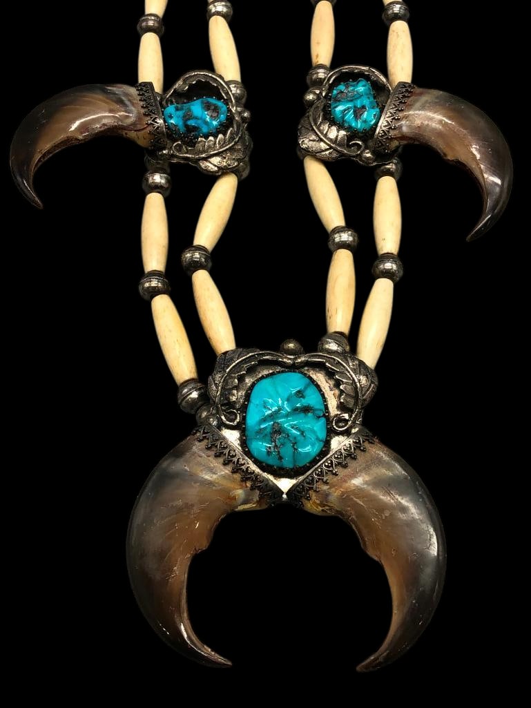 Claw, Turquoise And Hairpipe Style Bone Necklace (1 of 17)