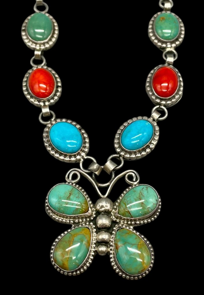 Multi Stone And Sterling Silver Butterfly Theme Necklace (1 of 15)