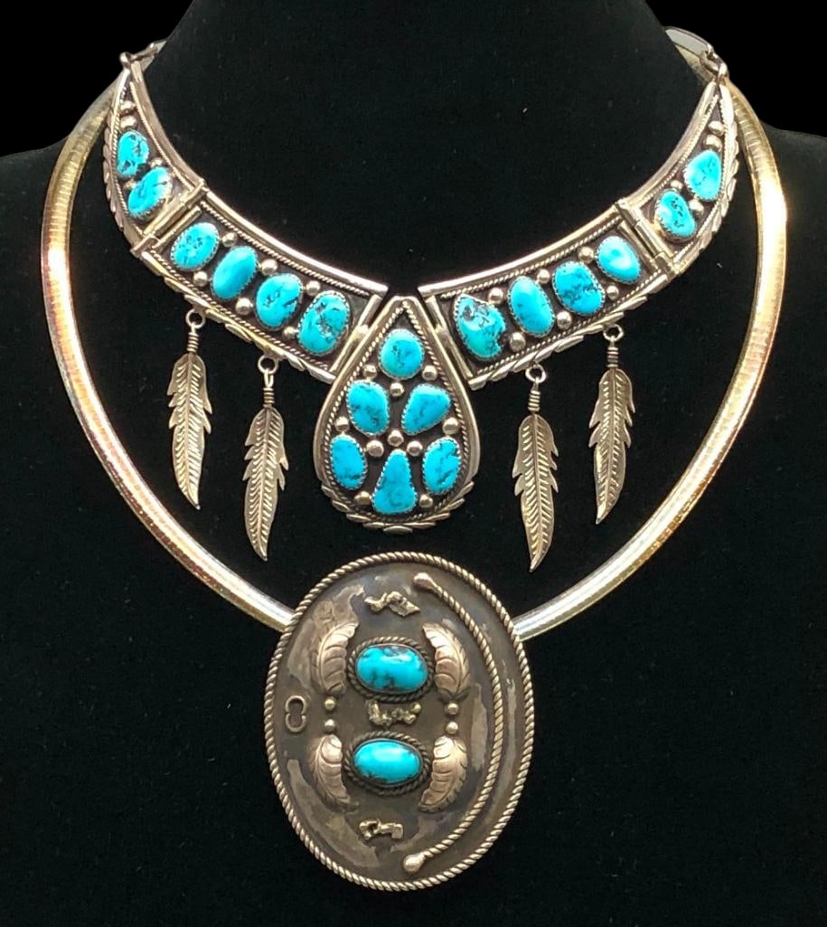 Two Turquoise And Sterling Silver Necklaces - One Old Concho With Bisbee Turquoise (1 of 18)