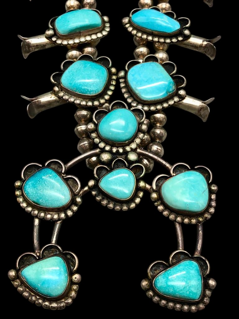 Pale Blue Turquoise And Sterling Silver Squash Blossom Necklace (1 of 17)
