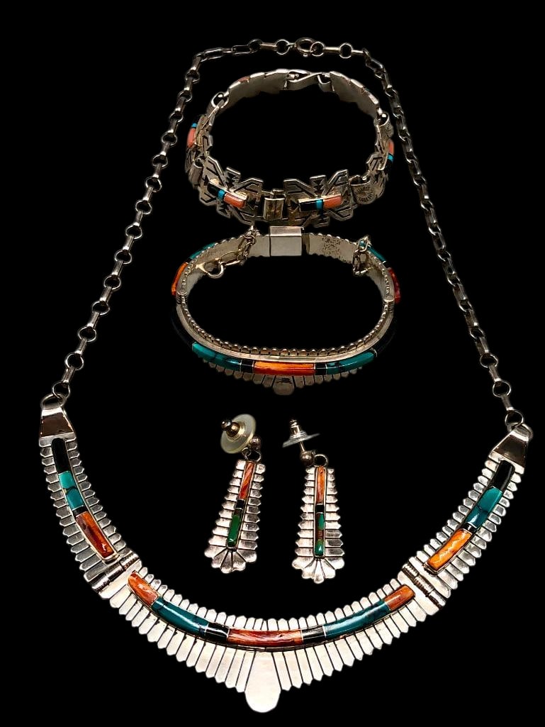 Group Of Inlay Jewelry: Two Bracelets, Necklace, And Earrings (1 of 17)