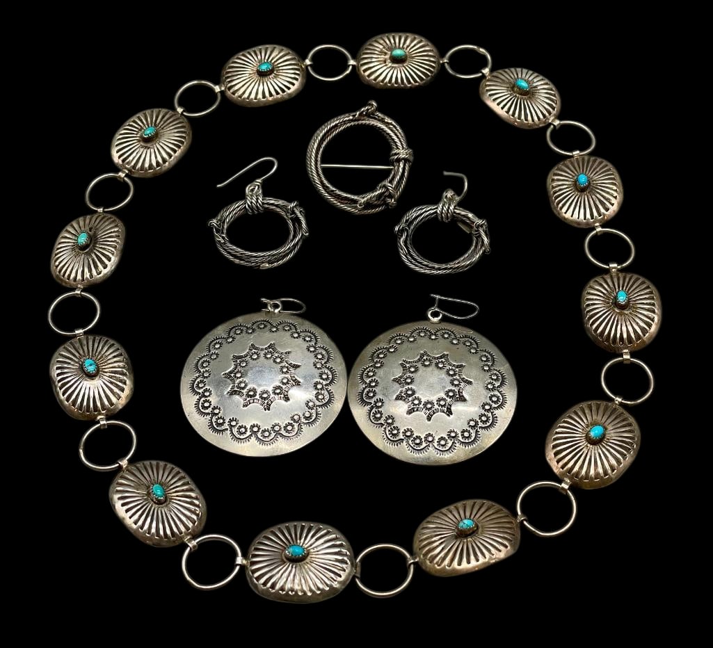 Sterling Silver And Turquoise Link Hat Band With Earrings And Pin Set And Pendant (1 of 9)