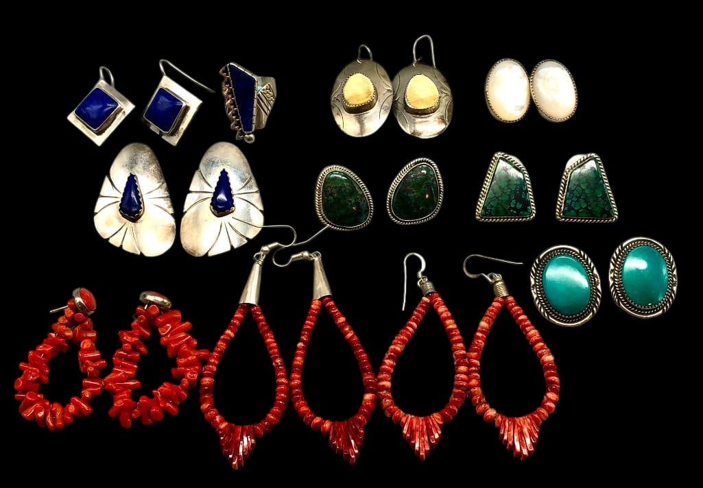 Ten Pair Of Miscellaneous Earrings And Lapis Ring (1 of 10)