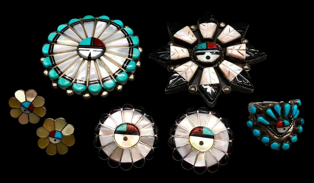 Sunface Inlay Sterling Silver Jewelry Group Zuni (1 of 9)