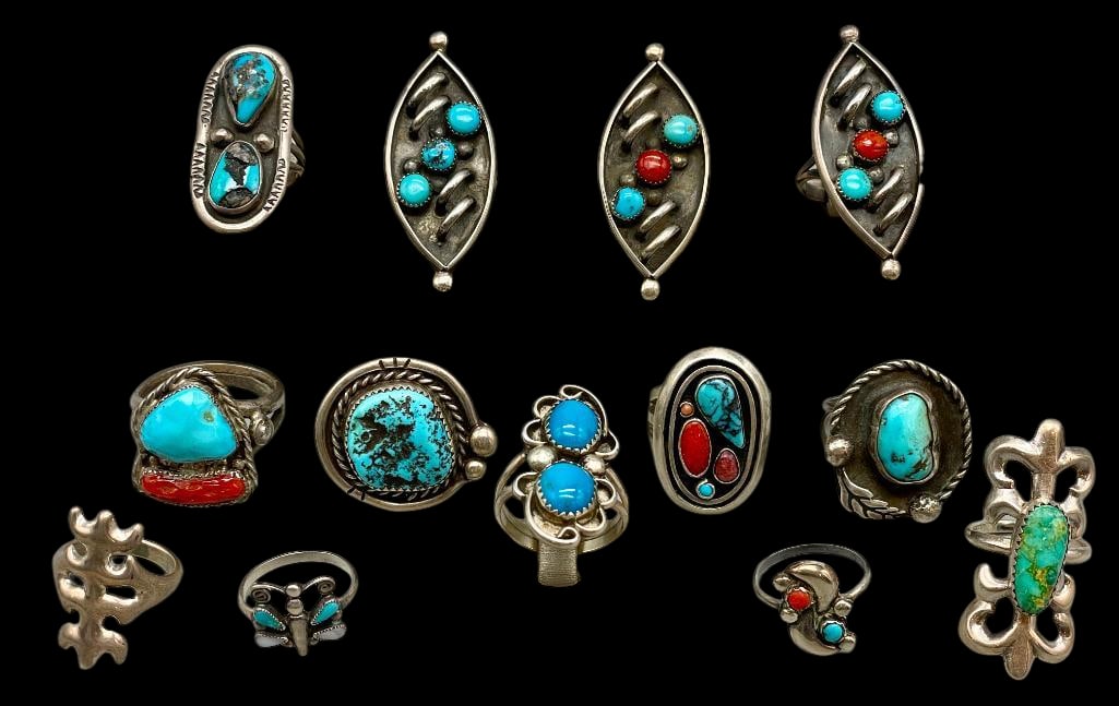 13 Miscellaneous Turquoise And Sterling Silver Rings (1 of 13)
