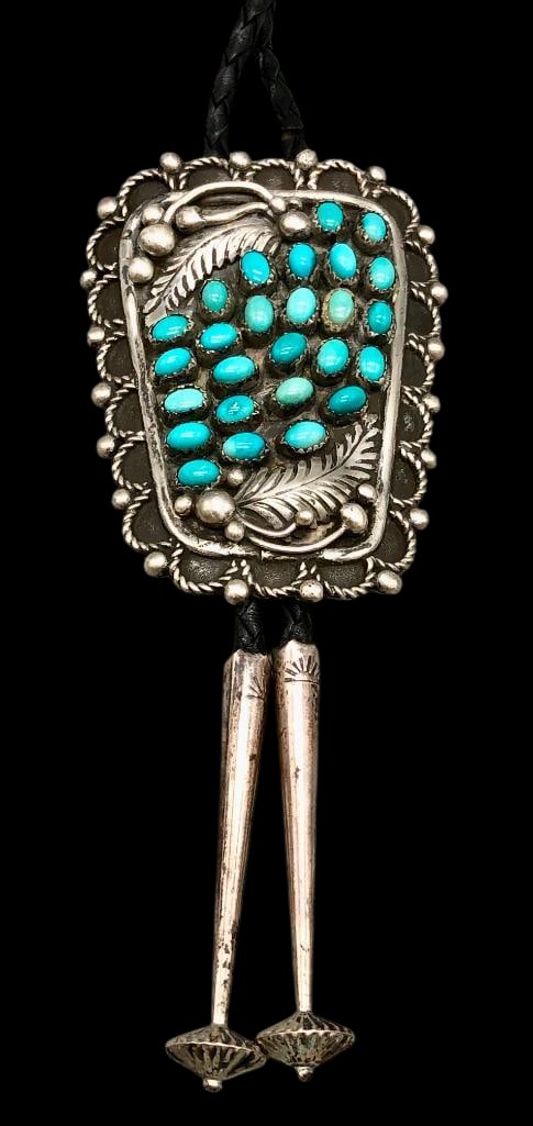 Sterling Silver And Turquoise Cluster Bolo Tie By Arthur J. Williams (1 of 14)