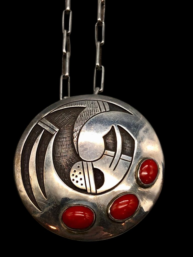 Coral And Sterling Silver Necklace by Leroy Kewanyama (1 of 14)
