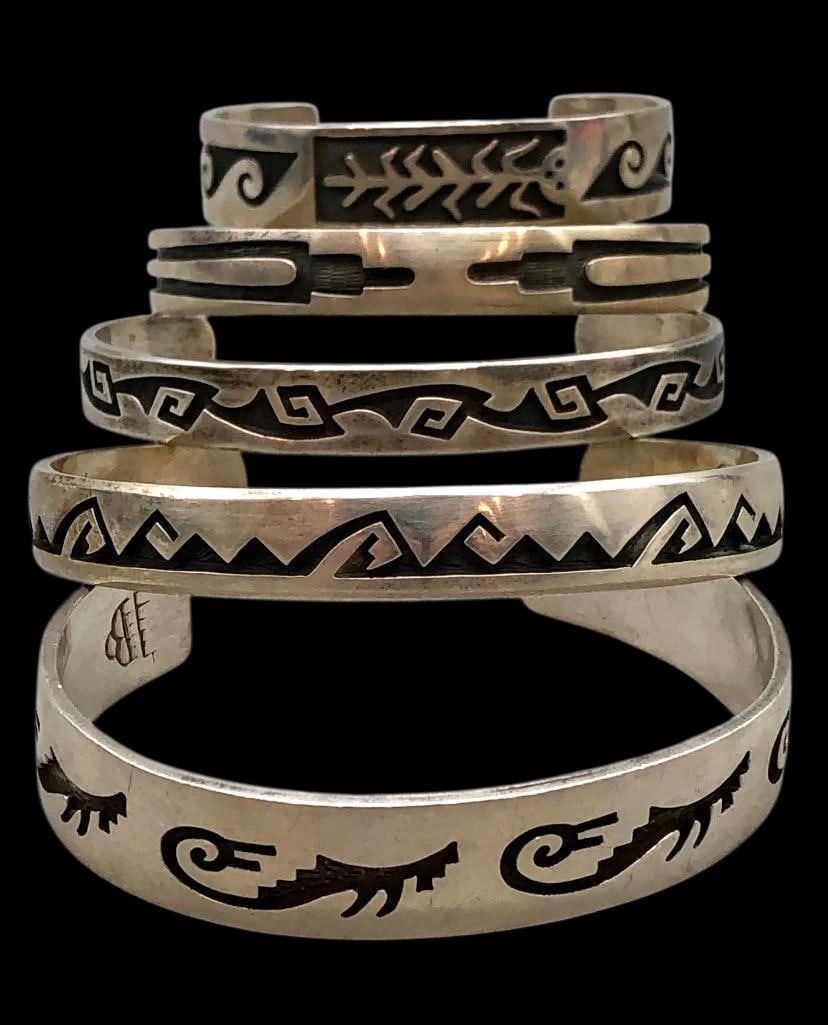 Five Hopi Sterling Silver Overlay Bracelets (1 of 14)