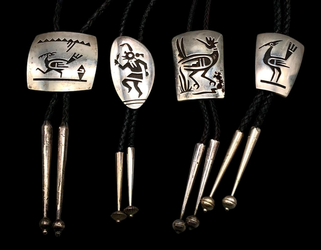 Four Hopi Overlay Sterling Silver Bolo Ties (1 of 19)