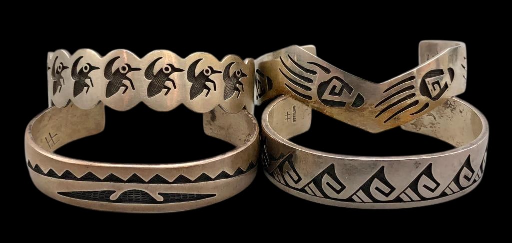 Four Hopi Sterling Silver Overlay Bracelets (1 of 16)
