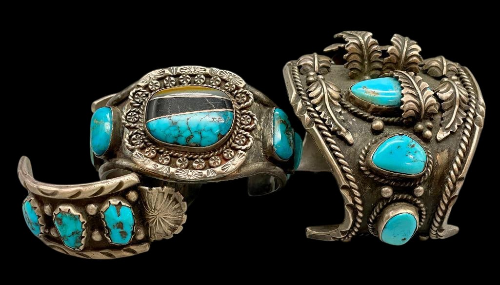 Three Vintage Turquoise Watchbands - One Converted To A Bracelet (1 of 17)