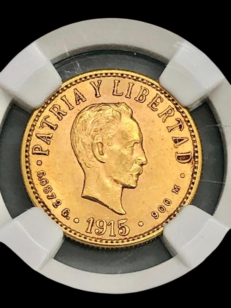 1915 Cuba Cuatro (four) Pesos Gold Coin AU 58 (1 of 4)
