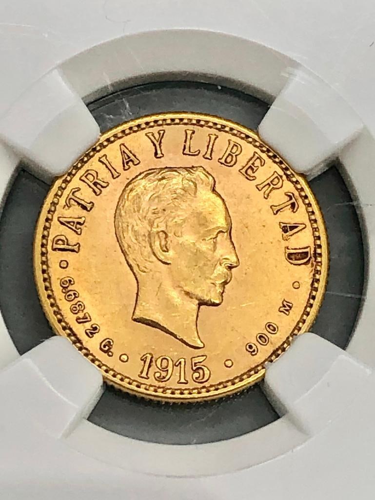 1915 Cuba Cuatro (four) Pesos Gold Coin AU 58 - 3