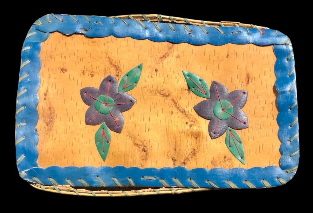 Vintage Lidded Birch Bark Box With Flower Designs (1 of 17)