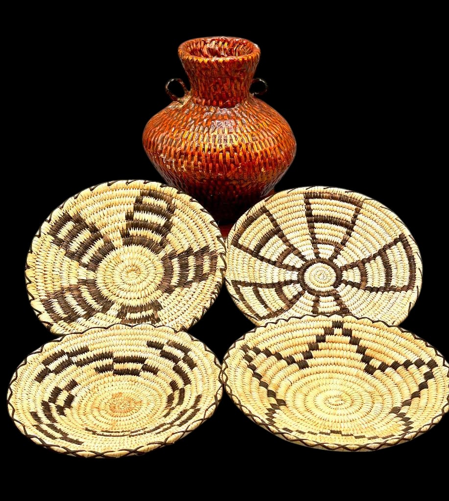 Four Tohono O’odham And One Navajo Pitch Covered Water Baskets (1 of 17)