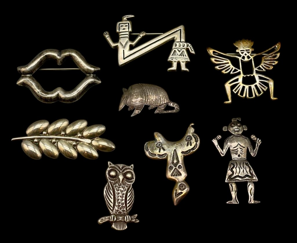 Group Of Eight Vintage Sterling Silver Pins (1 of 11)