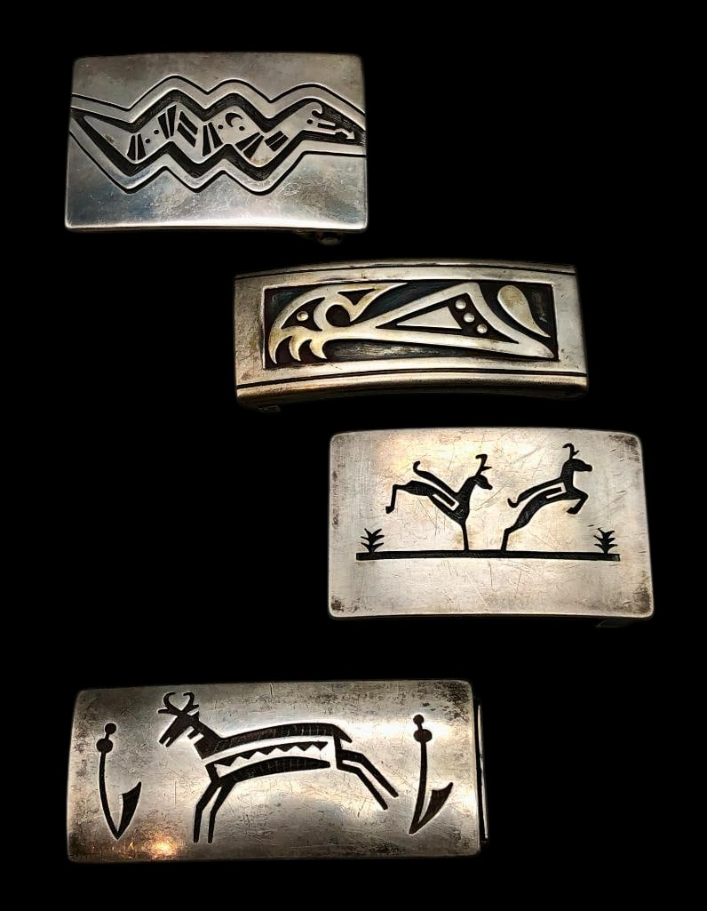 Four Vintage Sterling Silver Hopi Belt Buckles (1 of 12)