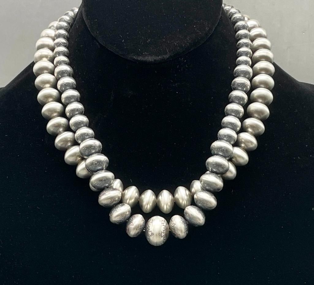 Two Contemporary Sterling Silver Beaded Necklaces - 14