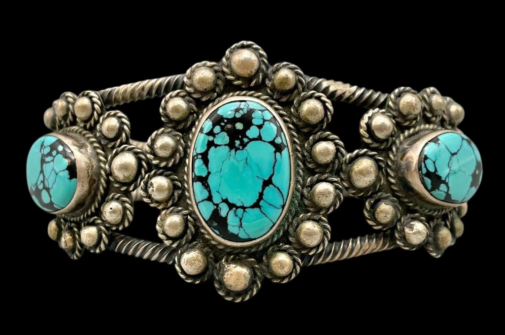 Turquoise And Sterling Silver Twisted Wire Bracelet By Benny Chapo (1 of 10)