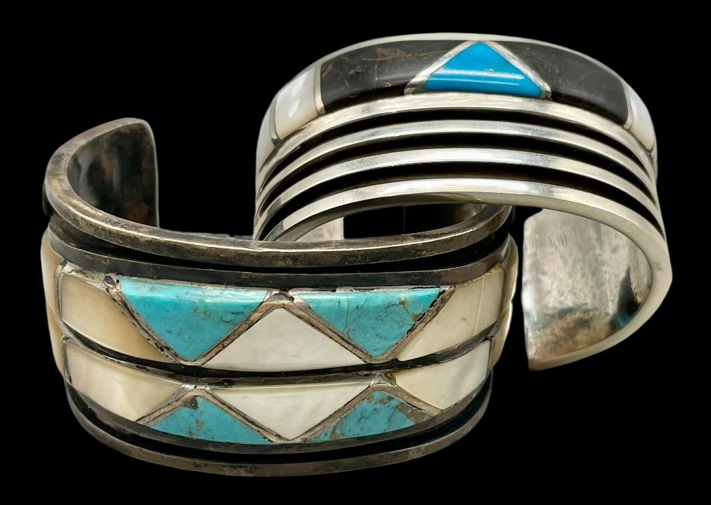 Two Vintage Inlay Style Sterling Silver Bracelets (1 of 12)
