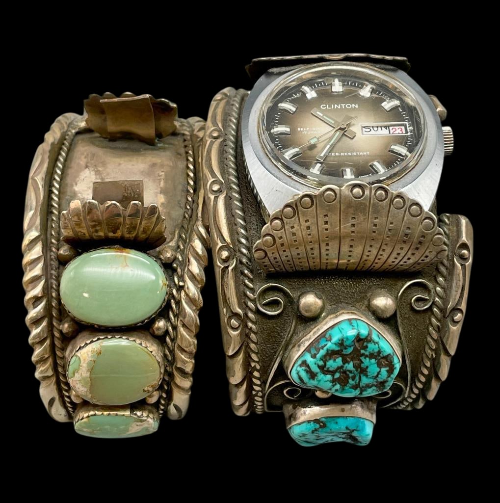 Two Vintage Turquoise And Sterling Silver Watch Bracelets (1 of 15)