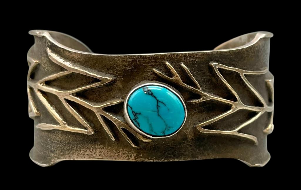 Tufa Cast Sterling Silver And Turquoise Bracelet (1 of 10)