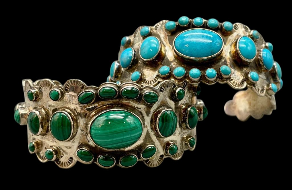 Two Sterling Silver Bracelets - One Turquoise And One Malachite (1 of 13)