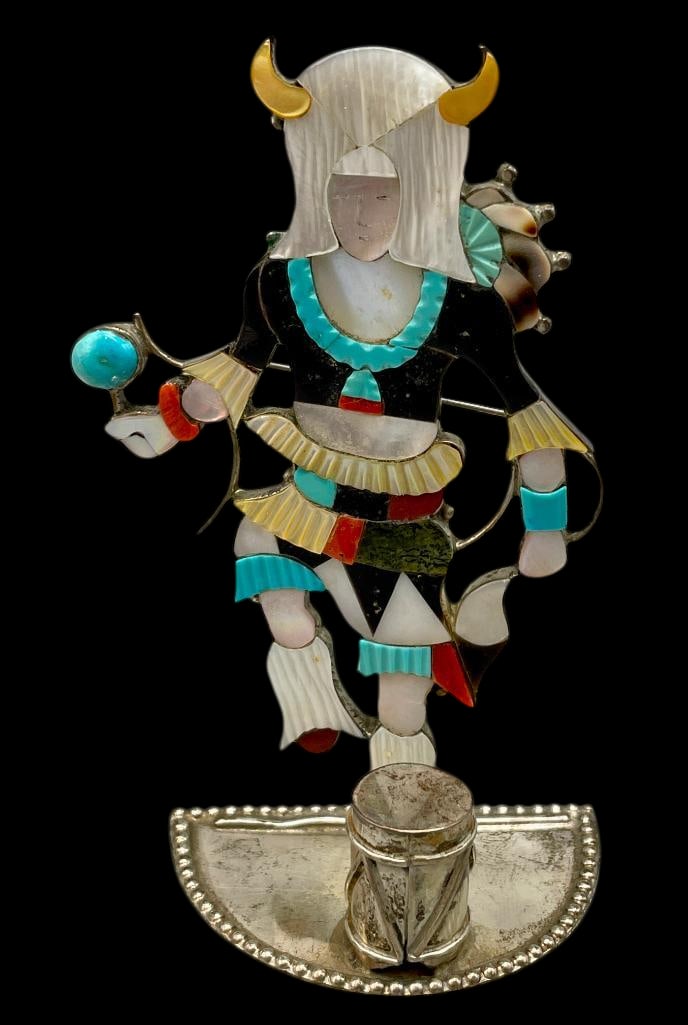 Inlay Buffalo Dancer Sterling Silver Pin/Pendant By Jonathan Beyuka (1 of 11)