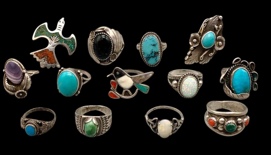 13 Sterling Silver Rings With Various Stones (1 of 13)