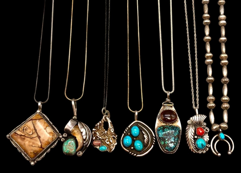 Seven Miscellaneous Sterling Silver Necklaces With Various Stones (1 of 19)