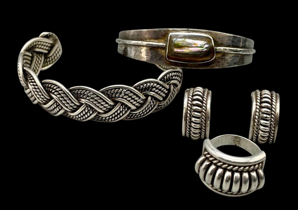 Two Sterling Silver Bracelets, Ring And Earrings (1 of 11)
