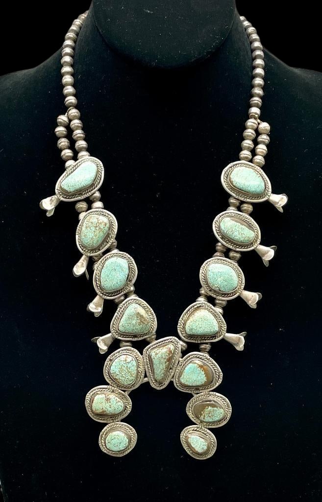 Vintage Webbed Turquoise Squash Blossom Necklace (1 of 18)