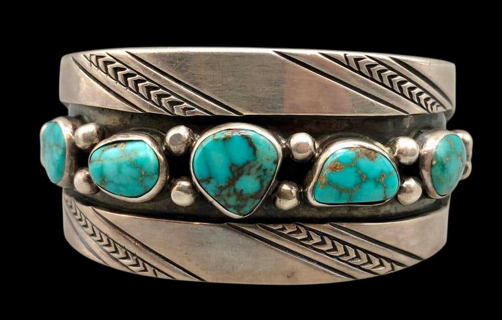Hefty Vintage High Grade Turquoise And Sterling Silver Bracelet (1 of 9)