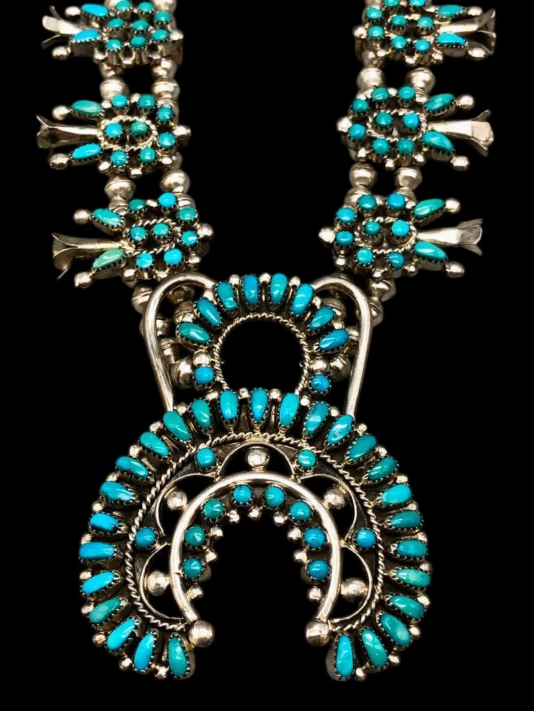 Fine Zuni Petit Point Squash Blossom Necklace (1 of 17)