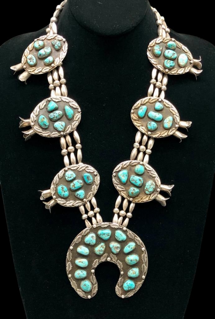Monumental Vintage Turquoise Cluster Squash Blossom Necklace (1 of 16)