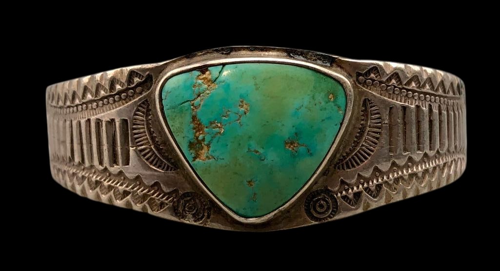 Early 1900s Ingot Natural Turquoise Bracelet (1 of 9)