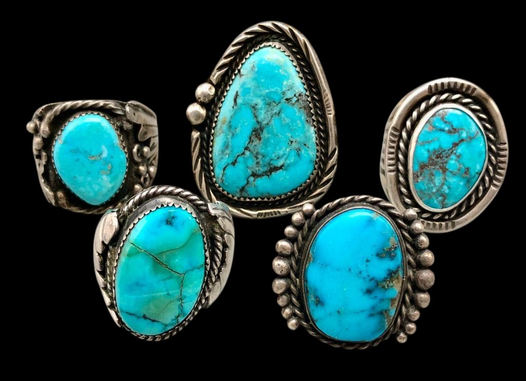 Five Vintage Sterling Silver And Turquoise Rings (1 of 12)