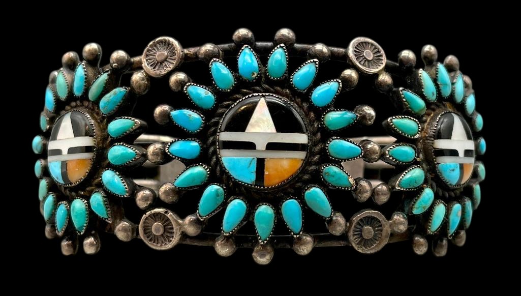 Vintage Sterling Silver And Turquoise Inlay Bracelet (1 of 9)