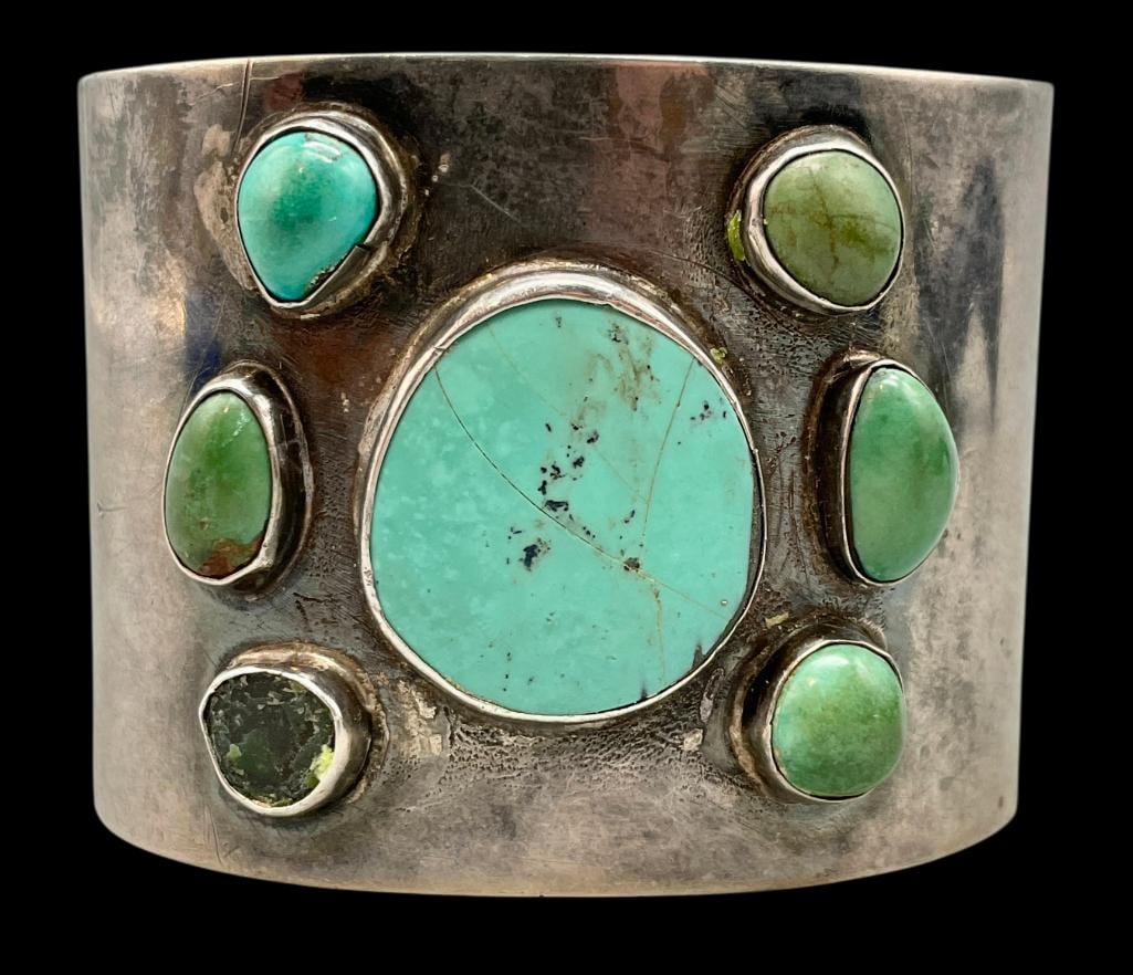 Sterling Silver And Turquoise Cluster Style Bracelet (1 of 10)