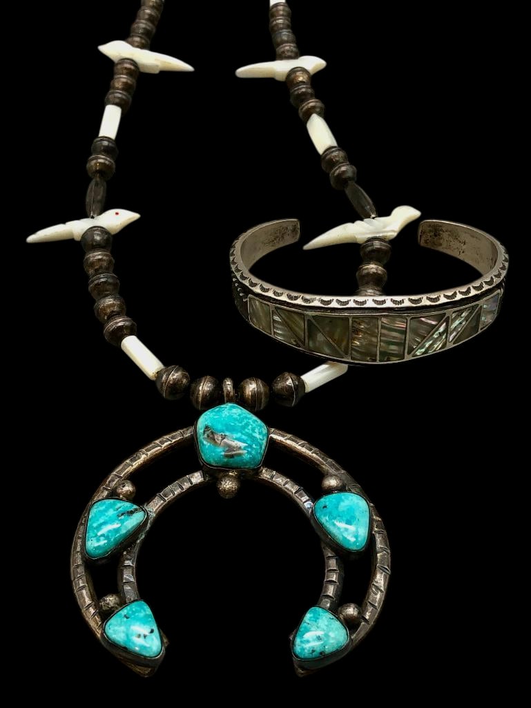 Sterling Silver And Turquoise Necklace With Inlay Bracelet (1 of 19)