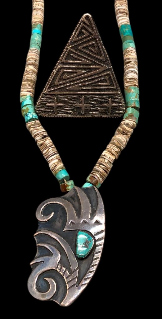 Sterling Silver & Turquoise Necklace By Allen Pooyouma With A Sterling Silver Ring By Delbert Arviso (1 of 19)