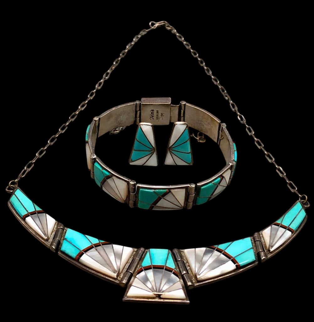 Sterling Silver And Multi Stone Inlay Necklace, Link Bracelet And Earrings By Sunburst Handcrafts (1 of 19)