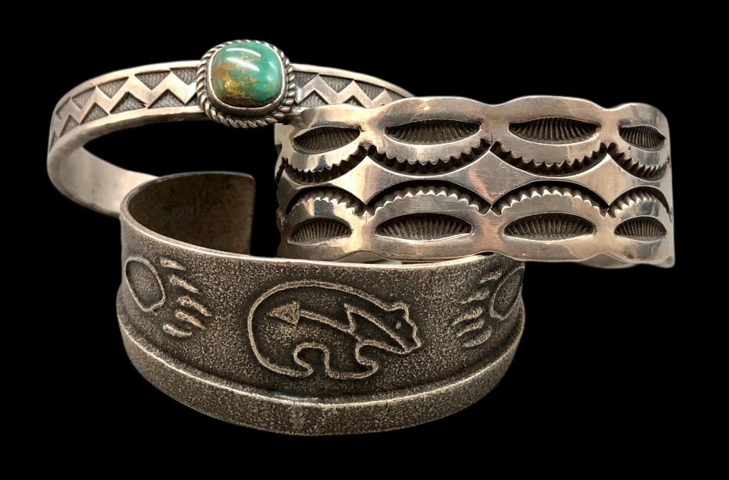 Group Of Three Sterling Silver Bracelets With Various Designs (1 of 13)