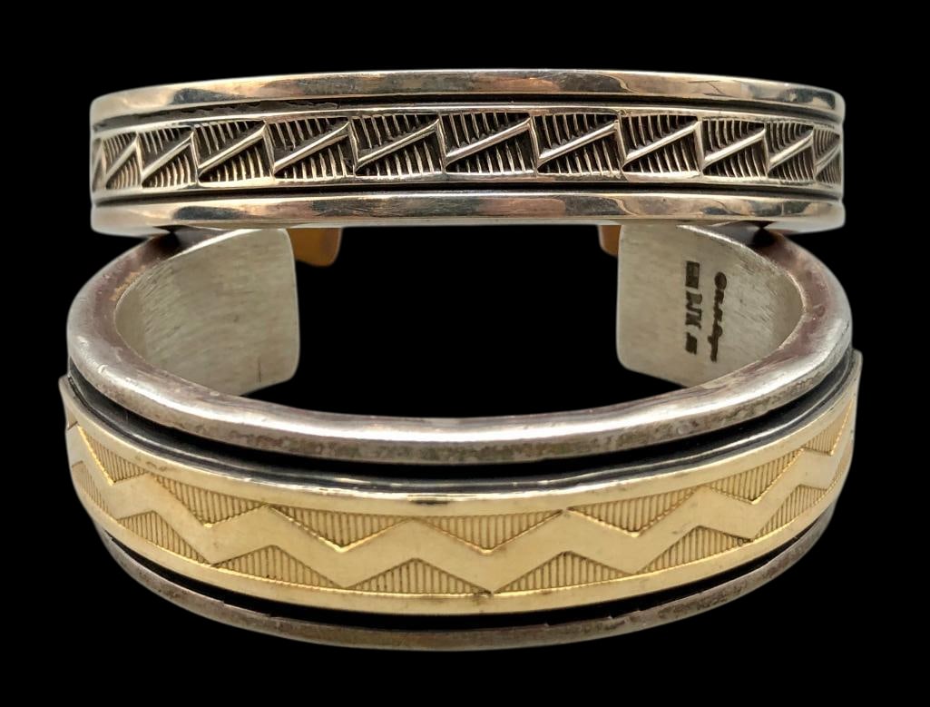 Two Heavy Sterling Silver Bracelets With Copper And Gold (1 of 14)