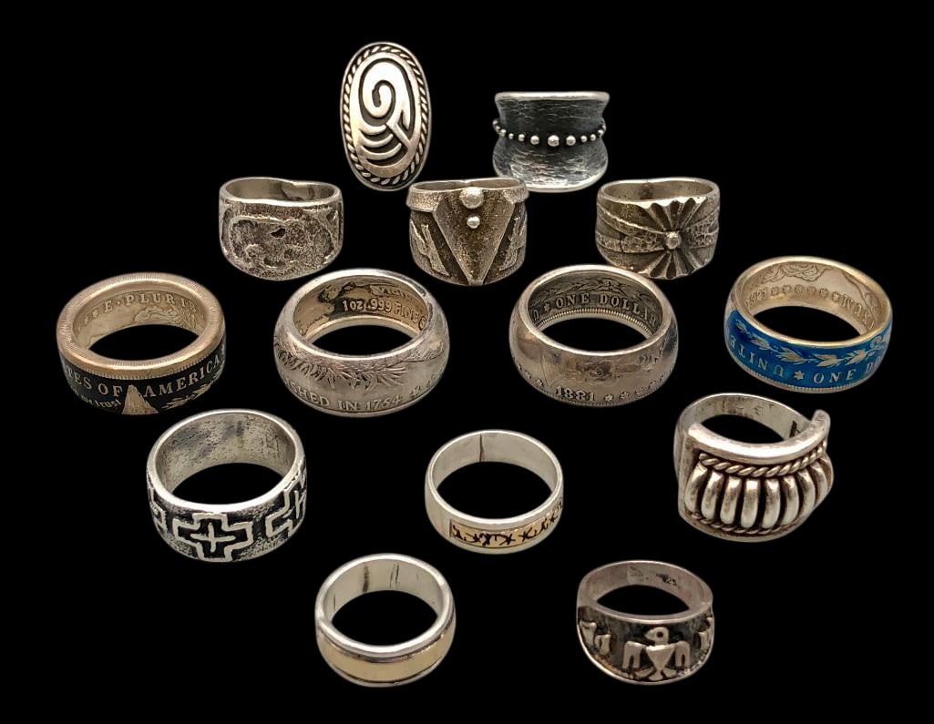 14 Sterling Silver/Coin Silver Rings (1 of 15)