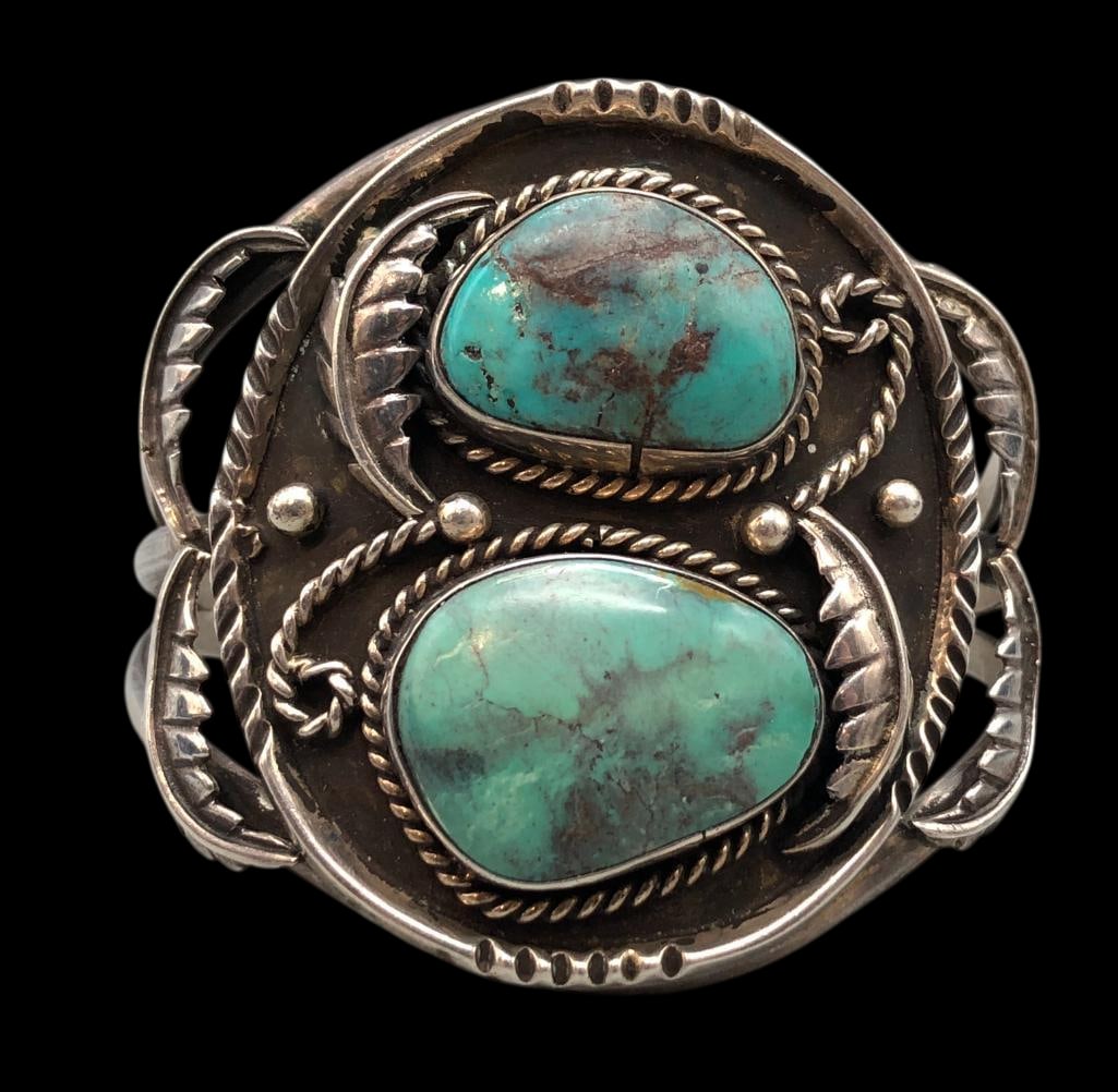 Vintage Sterling Silver And Turquoise Bracelet (1 of 9)