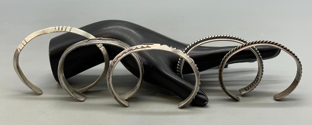 Five Sterling Silver Stacker Style Bracelets - 10